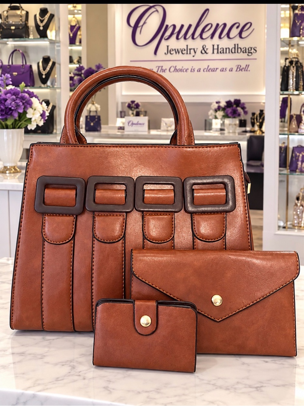 Brown Leather Tote with Matching Wallets
